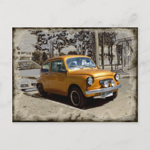 Funny old gold car postcard