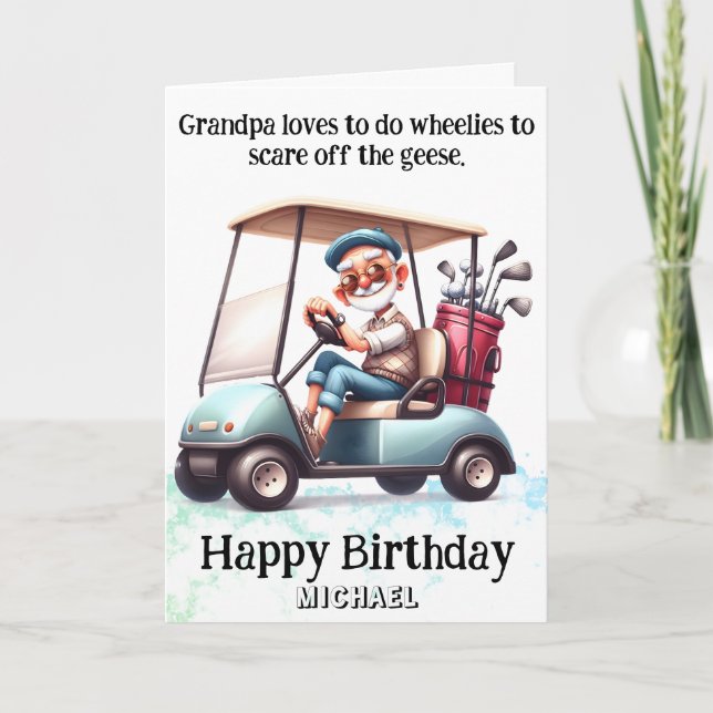 *~*  Funny  Old Golf Cart Man - AP94 Birthday Card (Front)