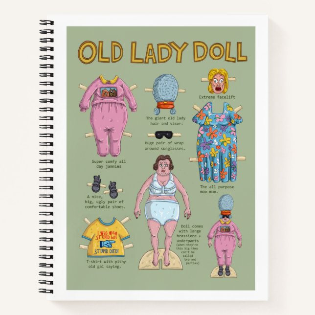 Funny Old Lady Paper Doll Notebook (Front)
