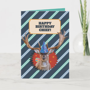 Funny Old Man Birthday Card With Stag