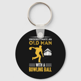 funny old man bowling word art keychain