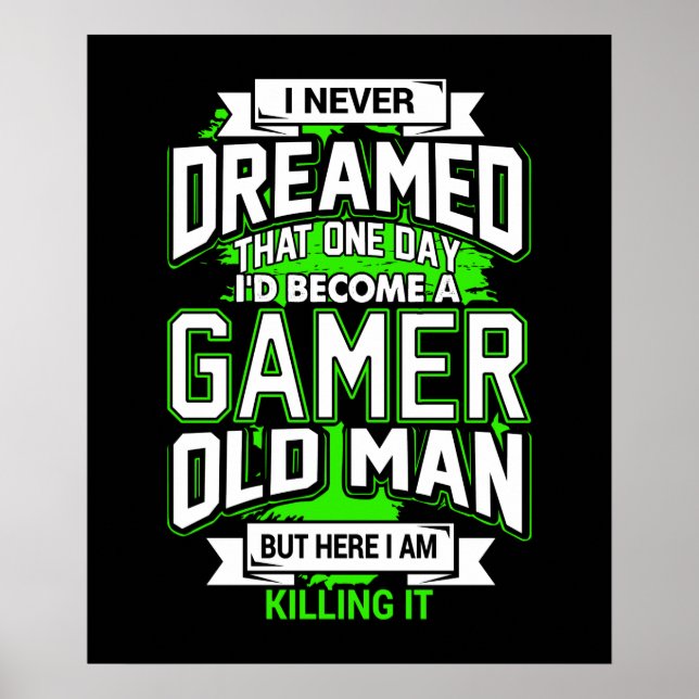 funny old man gamer word art game room poster (Front)