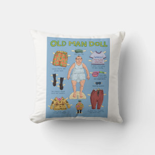 Funny Old Man Paper Doll Throw Pillow