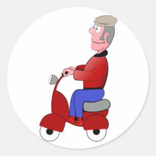 Funny Old Man Riding Red Scooter Classic Round Sticker