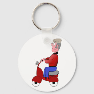 Funny Old Man Riding Red Scooter Keychain