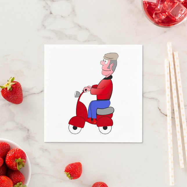 Funny Old Man Riding Red Scooter Napkin (Creator Uploaded)