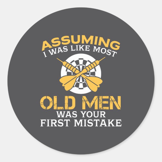 Funny Old Men Who Loves Darting  Classic Round Sticker (Front)