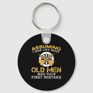 Funny Old Men Who Loves Darting Keychain
