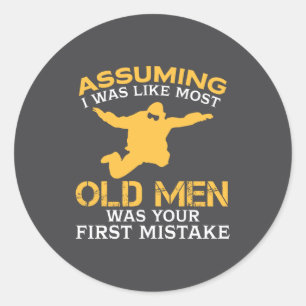 Funny Old Men Who Loves Skydiving Classic Round Sticker