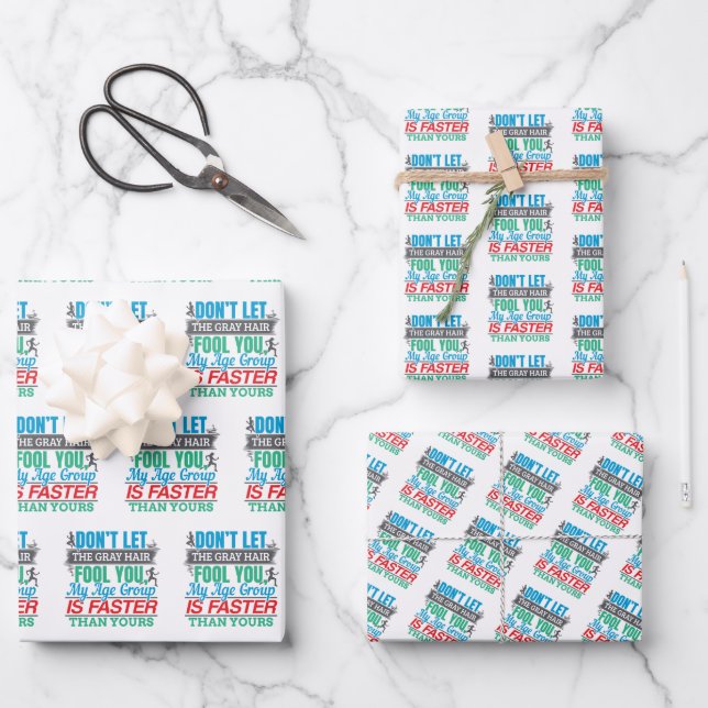 Funny Old Runner - Faster Age Group Running Wrapping Paper Sheet (Front)