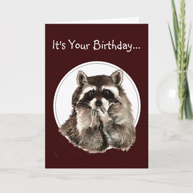 Funny Older Wiser Birthday Card Cute Raccoon (Front)