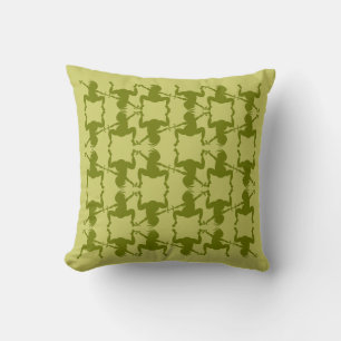 Funny Olive Green Dancing Kokopelli Throw Pillow