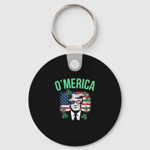 Funny O'merica American Flag Donald Trump St Patri Keychain