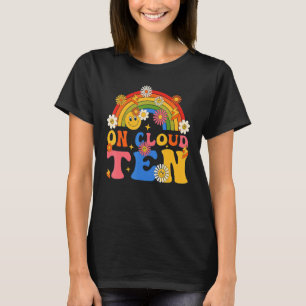 Funny On Cloud Tenth Flower Happy 10th Birthday 10 T-Shirt