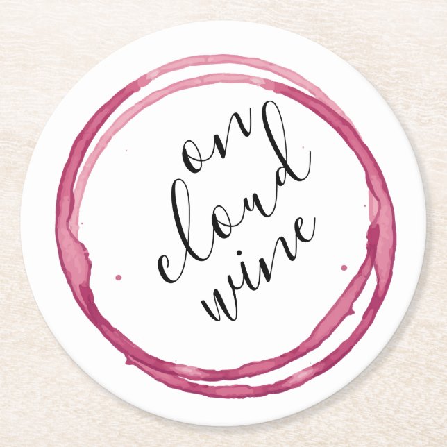 Funny On Cloud Wine Round Paper Coaster (Front)