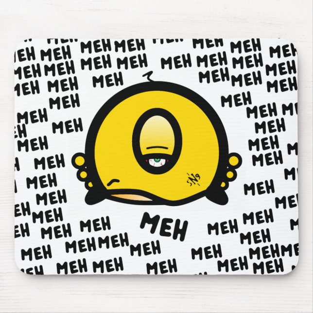 Funny One-Eyed Cartoon “Meh” Mouse Pad (Front)