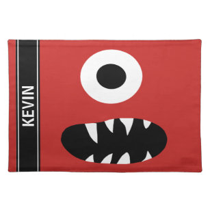 Funny One Eyed Monster Face Kids Personalized Red Placemat