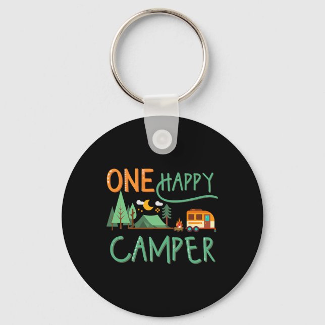 Funny One Happy Camper Summer Vacation Matching Fa Keychain (Front)