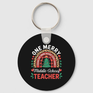 Funny One Merry Middle School Teacher Rainbow Chri Keychain