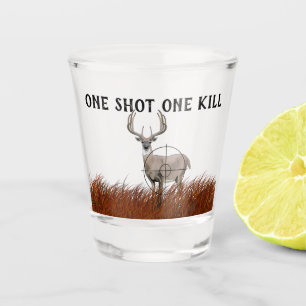 Funny ONE SHOT ONE KILL Buck Deer Silhouette Glass