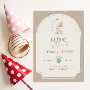 Funny One Silly Duck Pink Bow Ribbon 1st Birthday Invitation