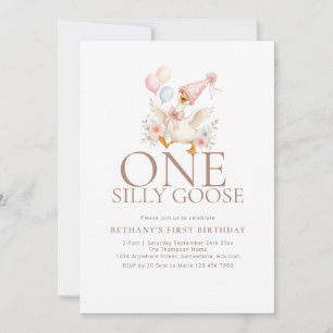 Funny One Silly Goose Photo 1st Birthday Invitation