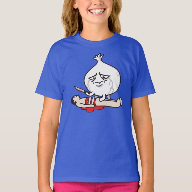 Funny Onion Crying, Cutting Human T-Shirt (Front)