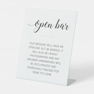 Funny Open Bar At Wedding Sign