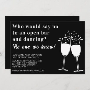 Funny Open Bar Dancing Casual Wedding Invitation