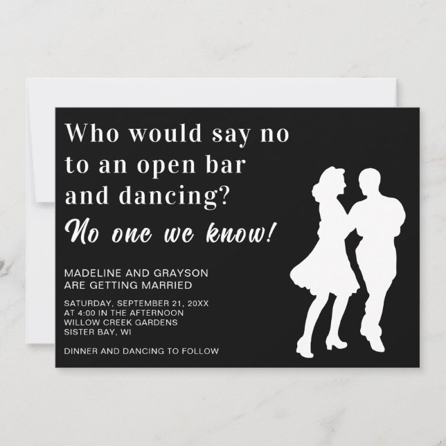 Funny Open Bar Dancing Casual Wedding Invitation (Front)