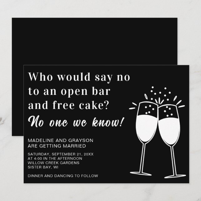 Funny Open Bar Free Cake Casual Wedding Invitation (Front/Back)