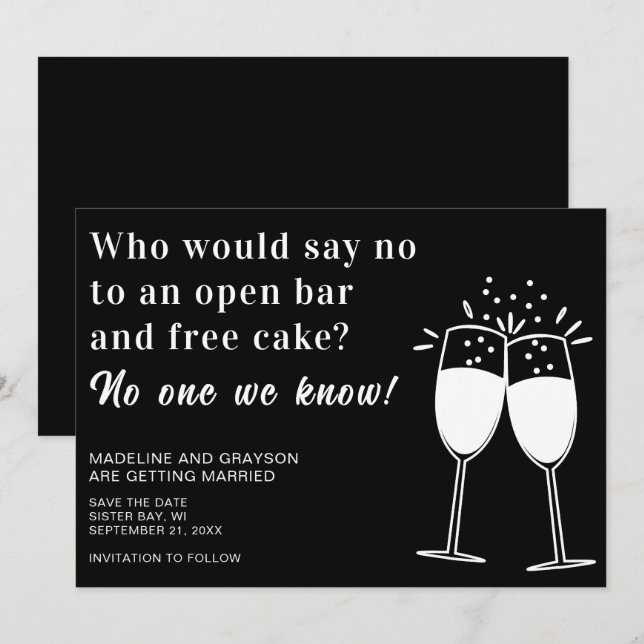 Funny Open Bar Free Cake Wedding Save The Date (Front/Back)