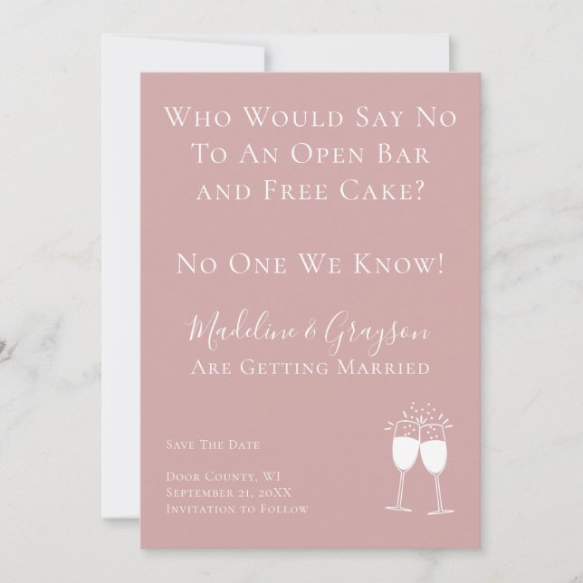 Funny Open Bar Free Cake Wedding Save The Date (Front)