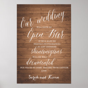 Funny Open Bar Wedding sign   Personalised names