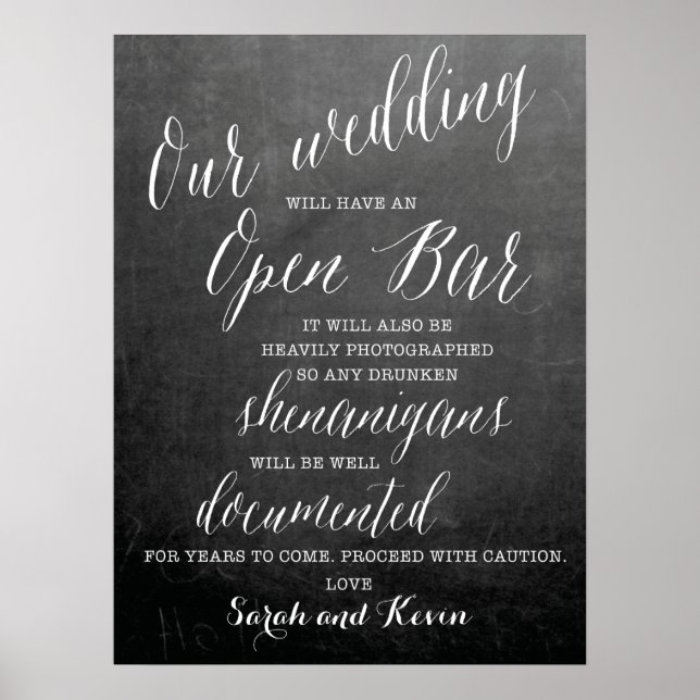 Funny Open Bar Wedding sign | Personalised names (Front)