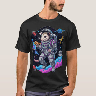 Funny Opossum Astronaut Eating Pizza Space T-Shirt