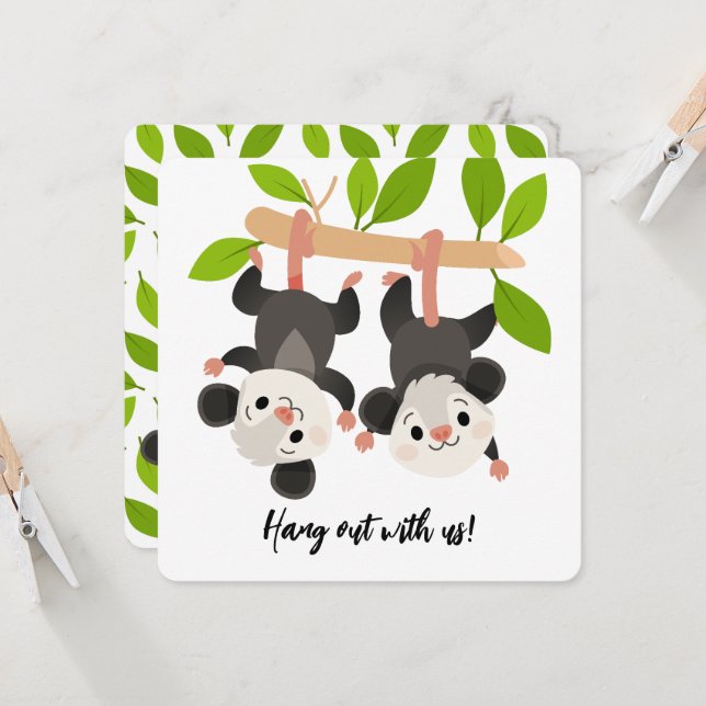Funny Opossum Birthday Invitation  (Front/Back In Situ)