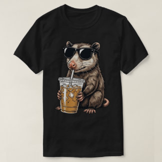 Funny Opossum Cool Possum Drinking Iced Coffee  T-Shirt