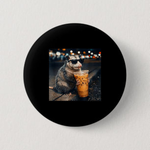 Funny opossum drinking iced coffee meme 2 inch round button