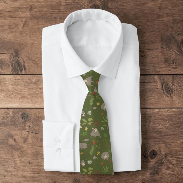 Funny Opossum Forest Green Quirky Dad Gift Tie (Opossum pattern forest green tie staged as a funny novelty animal necktie and unique mens dad gift.)