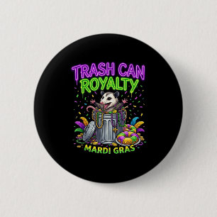 Funny opossum king in trash can mardi gras beads F 2 Inch Round Button