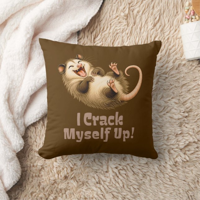 Funny Opossum Laughing Cartoon Throw Pillow (Blanket)