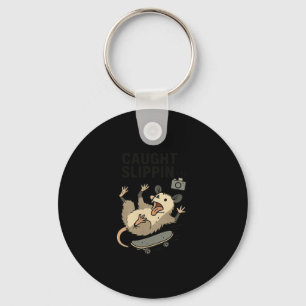 Funny Opossum Skateboarding Trash Cat Skater Caugh Keychain