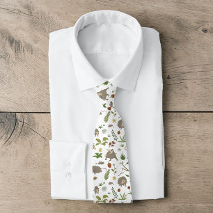 Funny Opossum White Botanical Novelty Tie