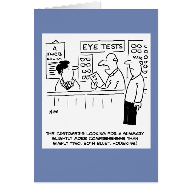 Funny Optician Giving an Over Simplistic Eye-Test (Front)