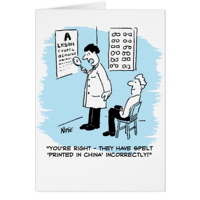 Funny Optician Gving an Eye-test to Patient (Front)