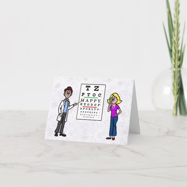 Funny Optometrist and Patient Birthday Card (Front)