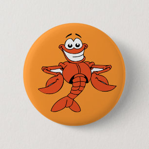 Funny ORANGE CARTOON LOBSTER smiling happy fun But 2 Inch Round Button
