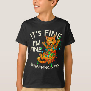 Funny Orange Cat Christmas Light It's Fine I'm Fin T-Shirt