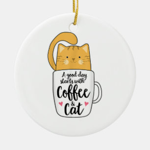 Funny Orange Cat Coffee Mug Cat Lover  Ceramic Ornament